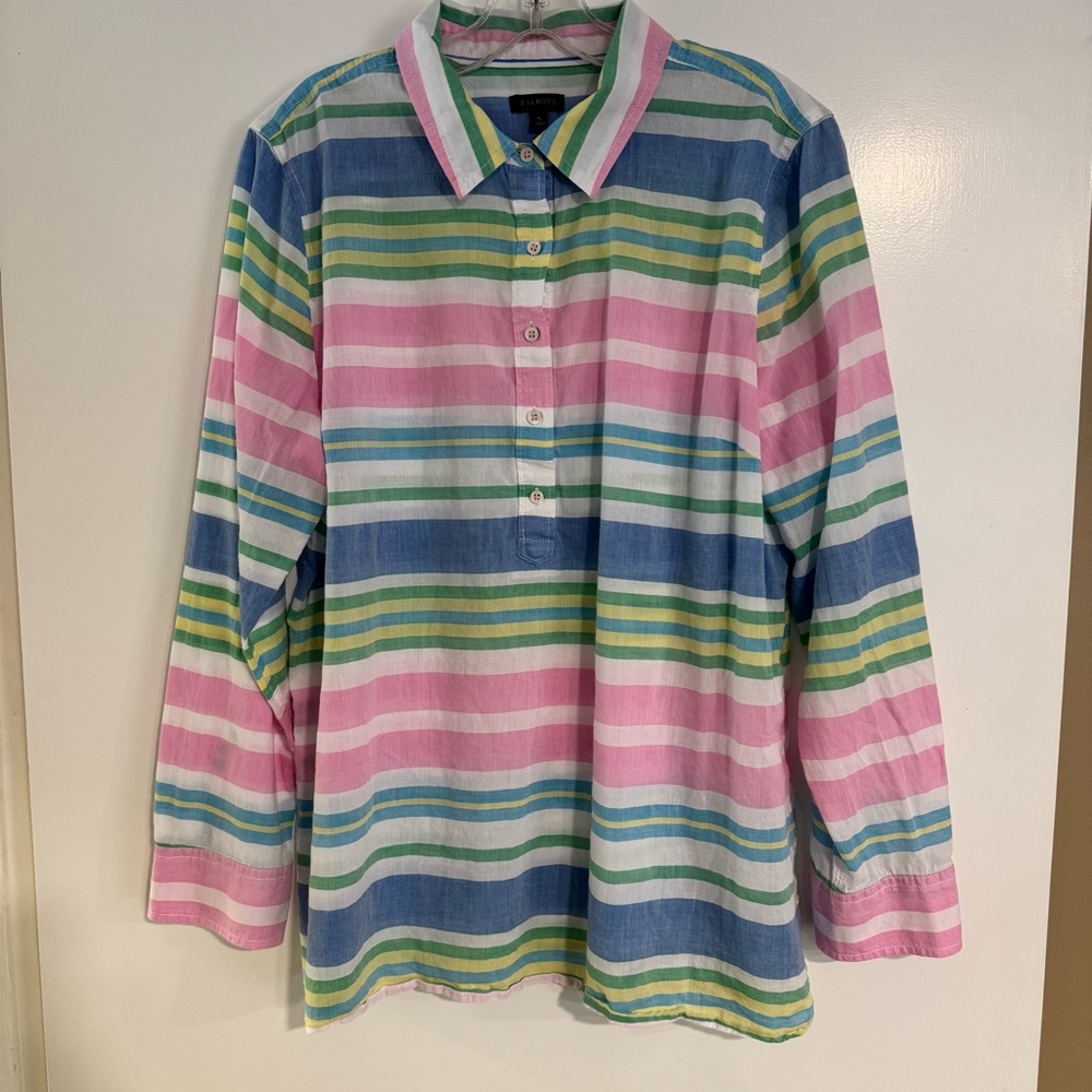 Talbots Popover Top Beach Club Stripe Size XL